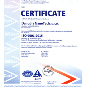 ISO 9001:2015 Certificate for Danubia NanoTech